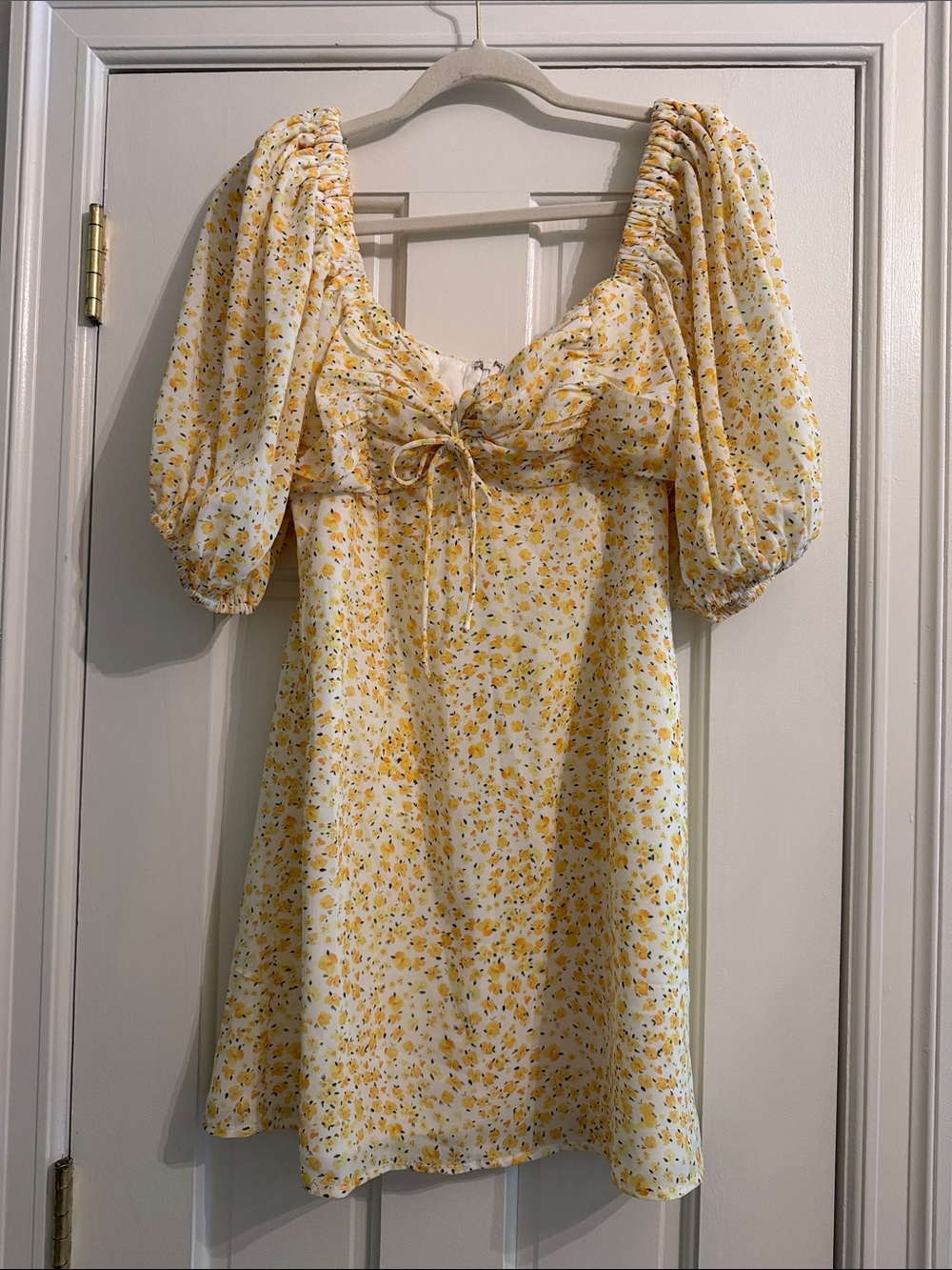 Showpo Yellow Floral Puff-Sleeve Mini Dress